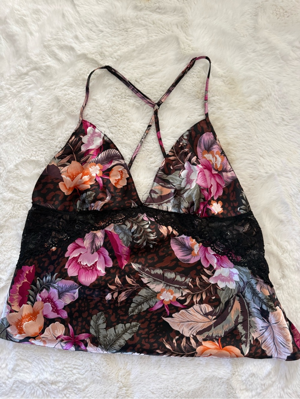 Linea Donatella Silky Floral Camisole in Black, Pink and Brown